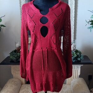 Chic Red Knit Swim Coverup